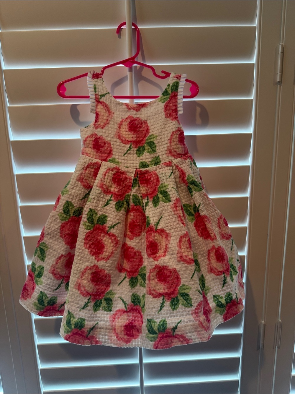 Janie and Jack White Dress with Pink Floral and Green Leaves
